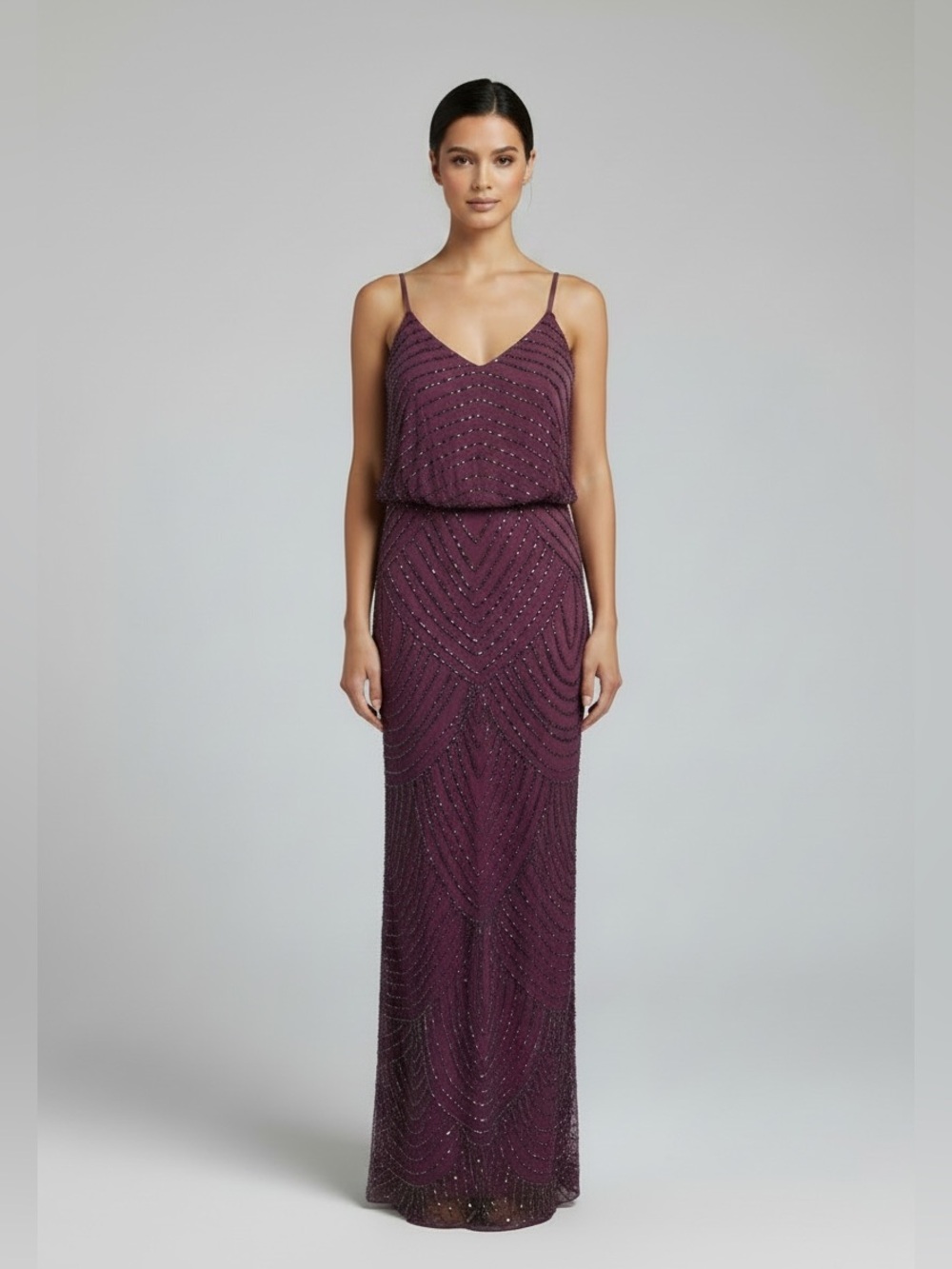 Adrianna Papell Beaded Maxi Dress Purple Plum Formal Evening Gown Size 6 - Picture 2 of 7